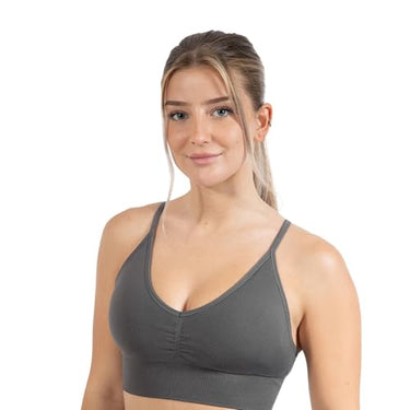 SMILODOX Sport BH Damen Maria - Solid Scrunch Push Up BH, Shaped Fit, Fester Halt, Blickdicht Bustier, verstellbare Träger, V-Ausschnitt BH ohne Bügel, Yoga, Fitness & Alltag, hoher im Sale
